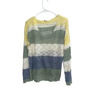 Altard State Striped Knit Sweater Women's Size S Yellow Green‎ Blue V Neck